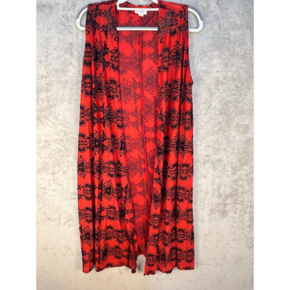 Kimono Duster Medium Red Black Floral Velvet Burnout Western Whimsigoth